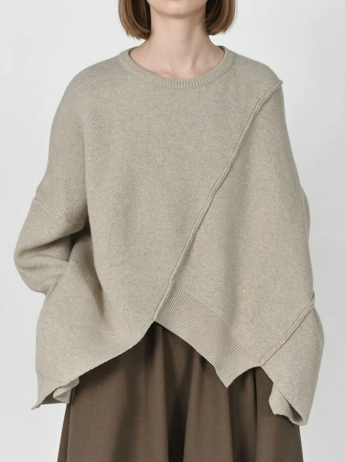 Oatmeal Asymmetrical Oversized Sweater-SimpleModerne