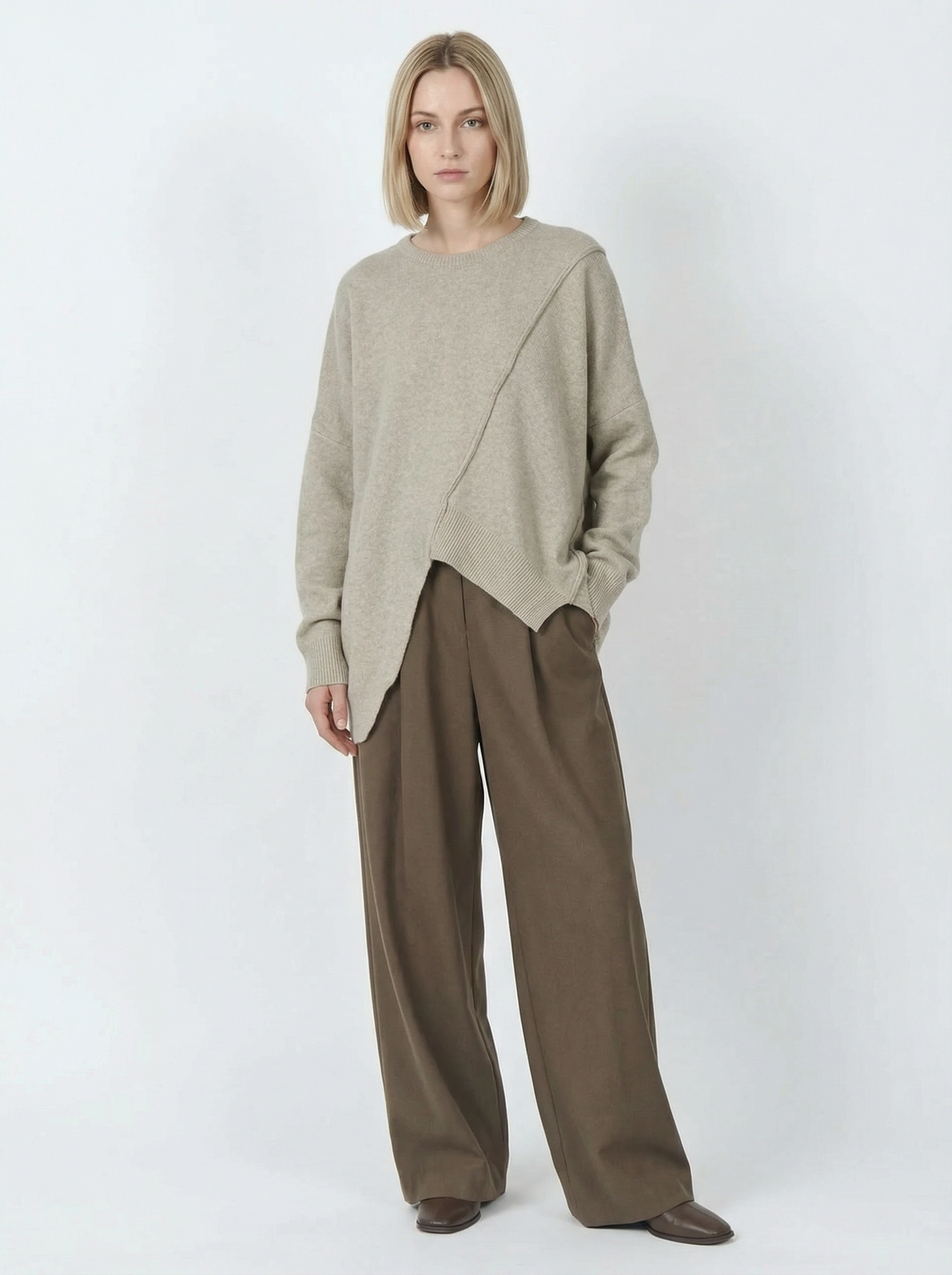 Oatmeal Asymmetrical Oversized Sweater-SimpleModerne