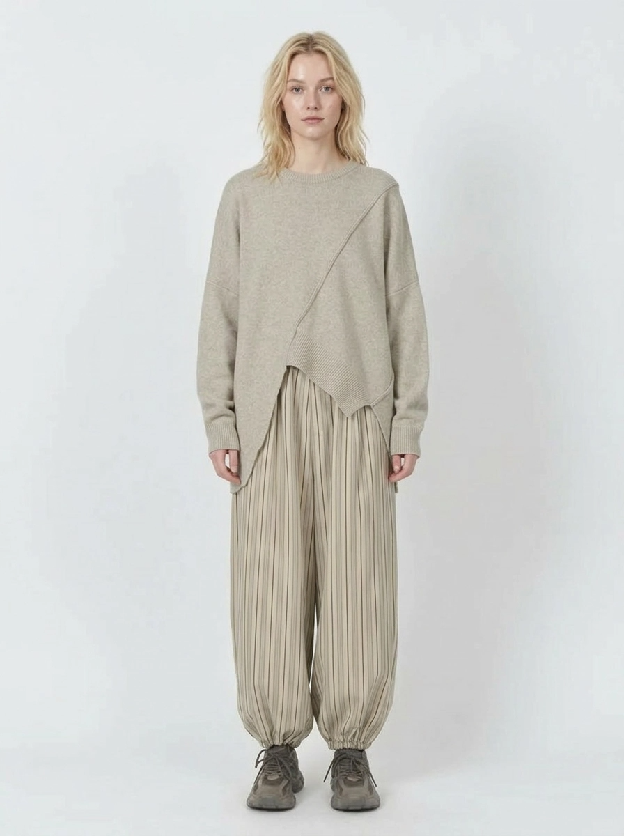 Oatmeal Asymmetrical Oversized Sweater-SimpleModerne