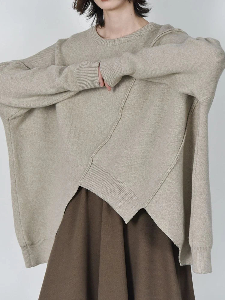 Oatmeal Asymmetrical Oversized Sweater-SimpleModerne
