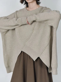 Oatmeal Asymmetrical Oversized Sweater-SimpleModerne