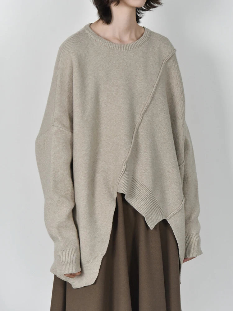 Oatmeal Asymmetrical Oversized Sweater-SimpleModerne