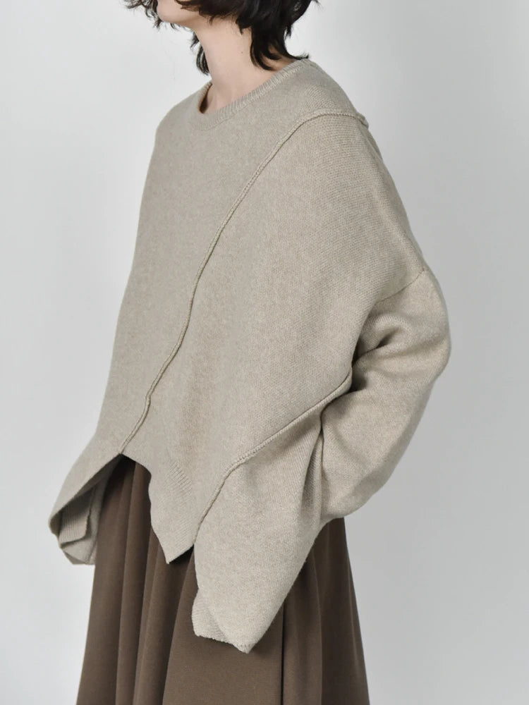 Oatmeal Asymmetrical Oversized Sweater-SimpleModerne
