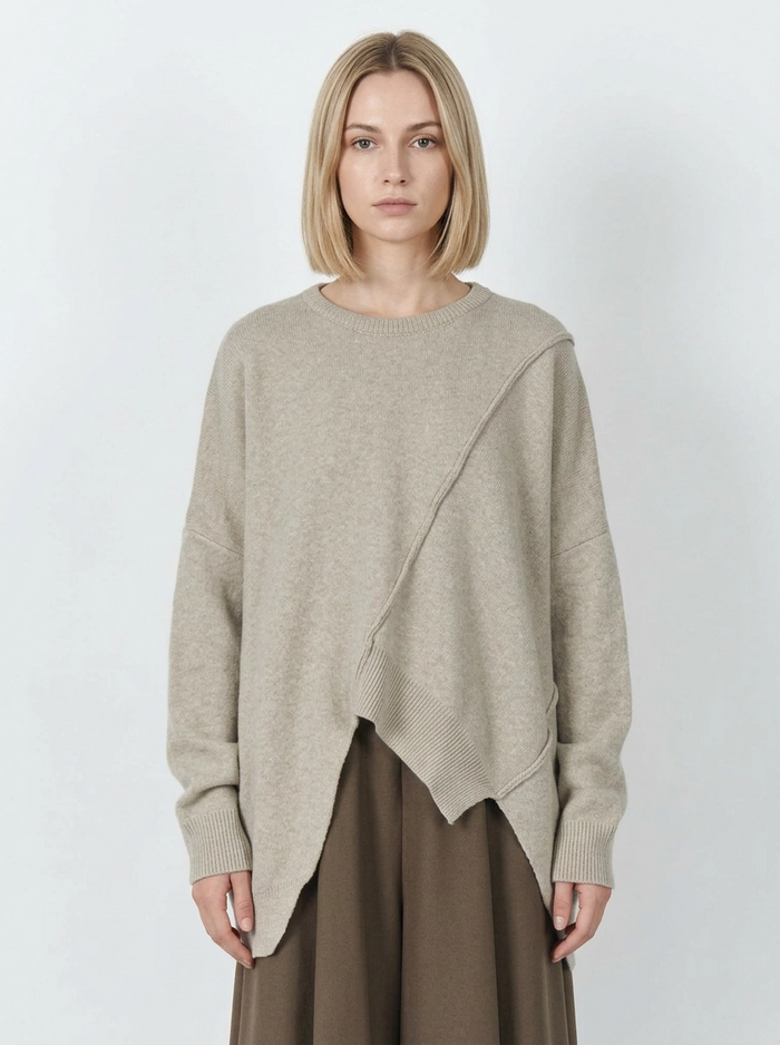 Oatmeal Asymmetrical Oversized Sweater-SimpleModerne