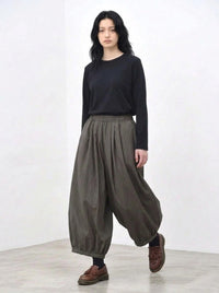 Olive Pinstripe Balloon Trousers | Relaxed Wide Leg-SimpleModerne