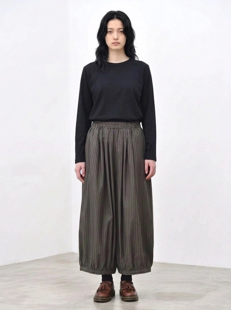 Olive Pinstripe Balloon Trousers | Relaxed Wide Leg-SimpleModerne