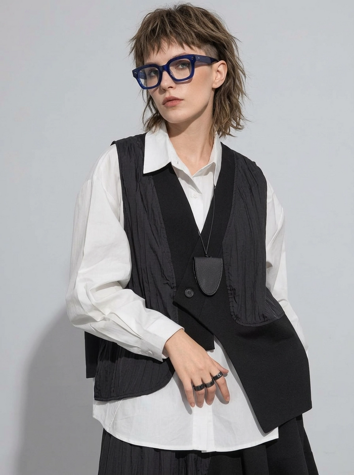 One-Button Asymmetrical Vest - Relaxed Fit, Modern Layering Piece-SimpleModerne