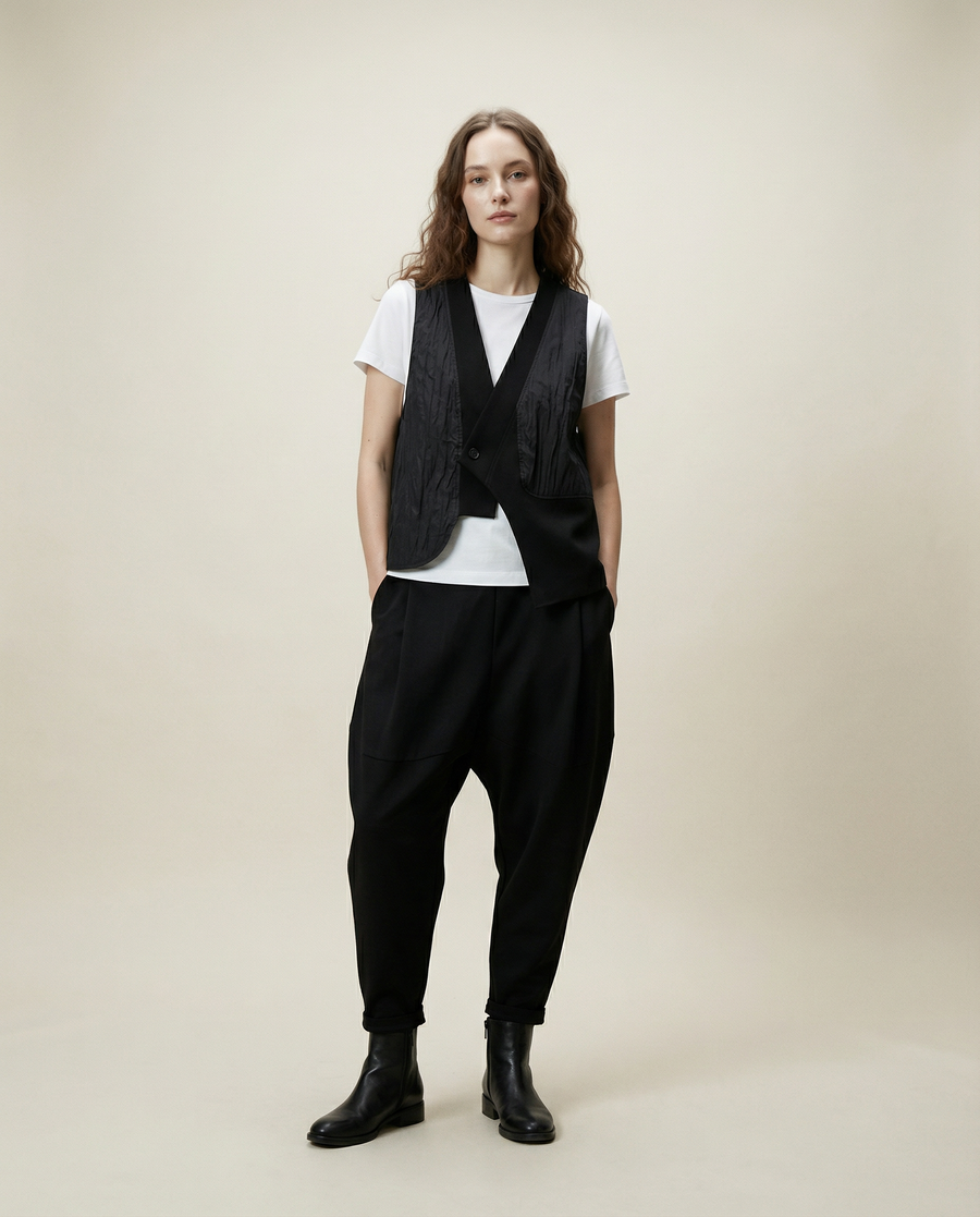 One-Button Asymmetrical Vest - Relaxed Fit, Modern Layering Piece-SimpleModerne