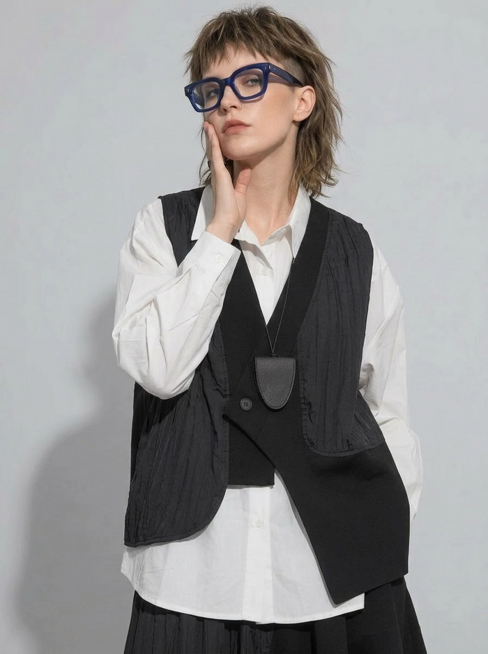 One-Button Asymmetrical Vest - Relaxed Fit, Modern Layering Piece-SimpleModerne