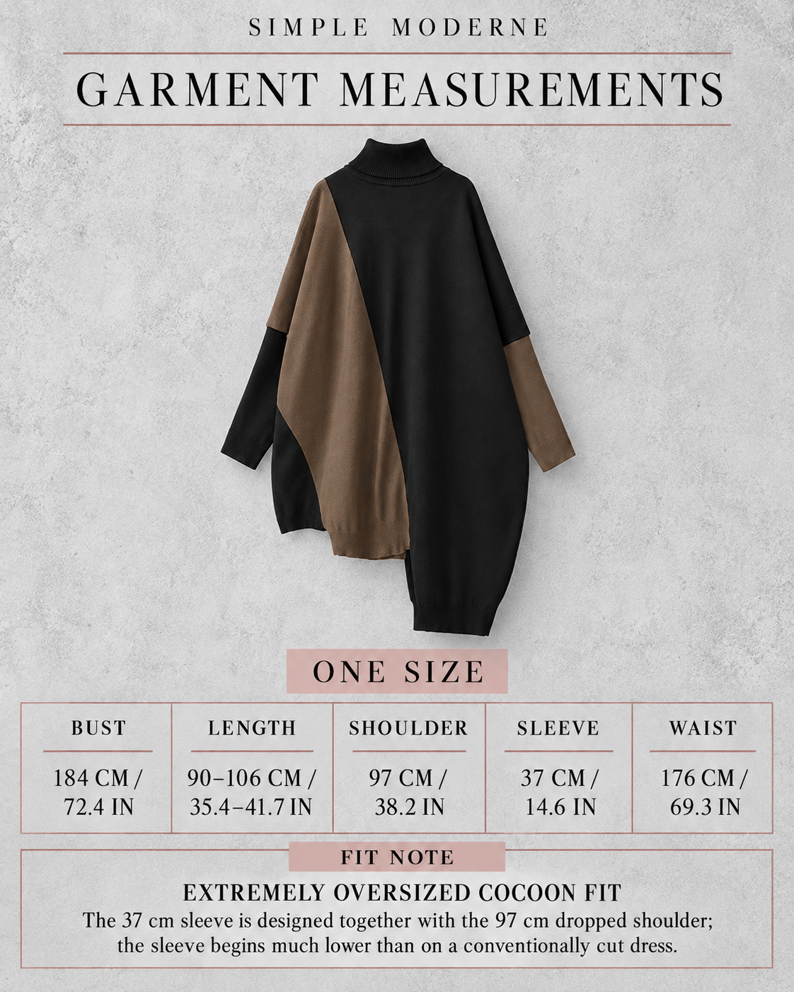 Black & Brown Asymmetric Oversized Turtleneck Pullover