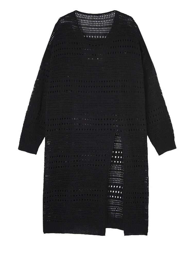 Open-Knit Mid-Calf Pullover Dress-SimpleModerne