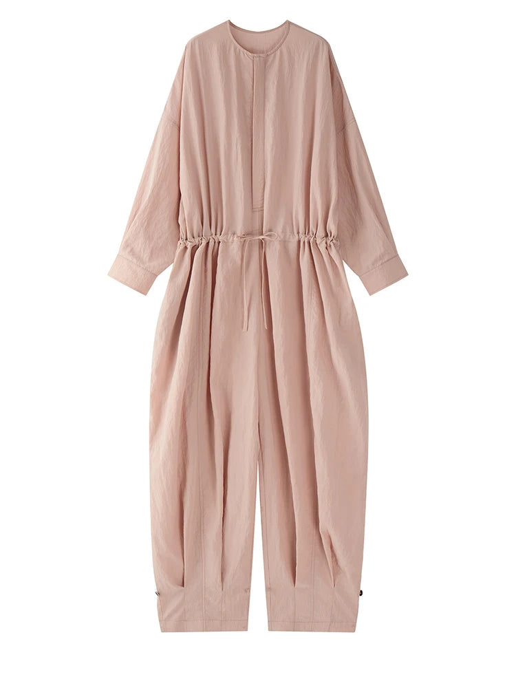 Industrial Wide-Leg Jumpsuit with Adjustable Waist — Blush Pink-SimpleModerne
