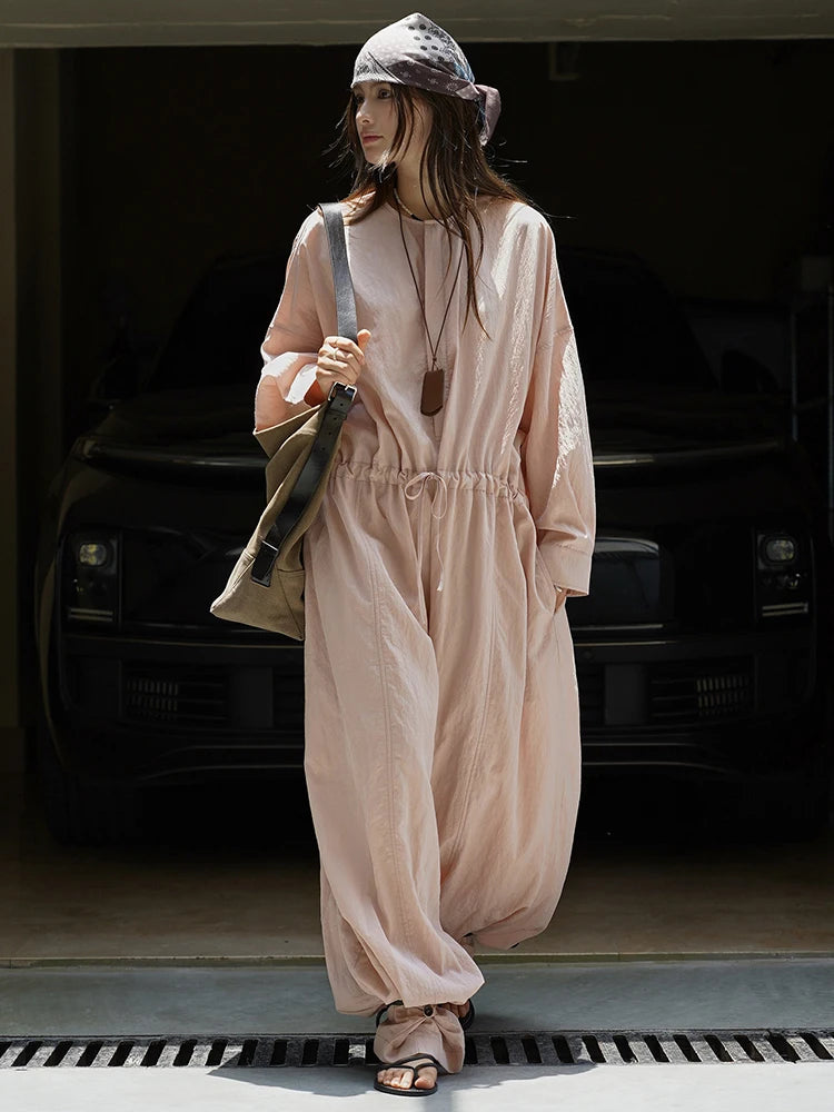 Industrial Wide-Leg Jumpsuit with Adjustable Waist — Blush Pink-SimpleModerne