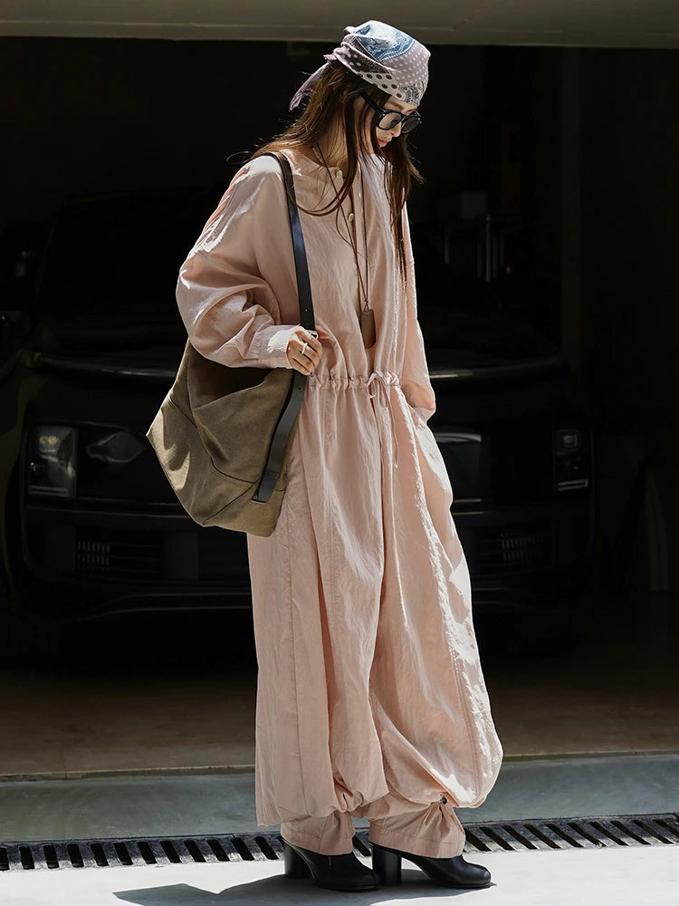Industrial Wide-Leg Jumpsuit with Adjustable Waist — Blush Pink-SimpleModerne