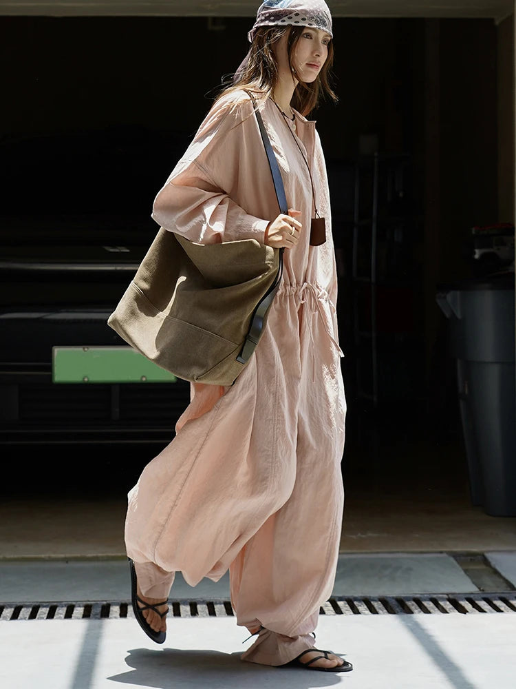 Oversized Drawstring Jumpsuit — Blush Pink-SimpleModerne