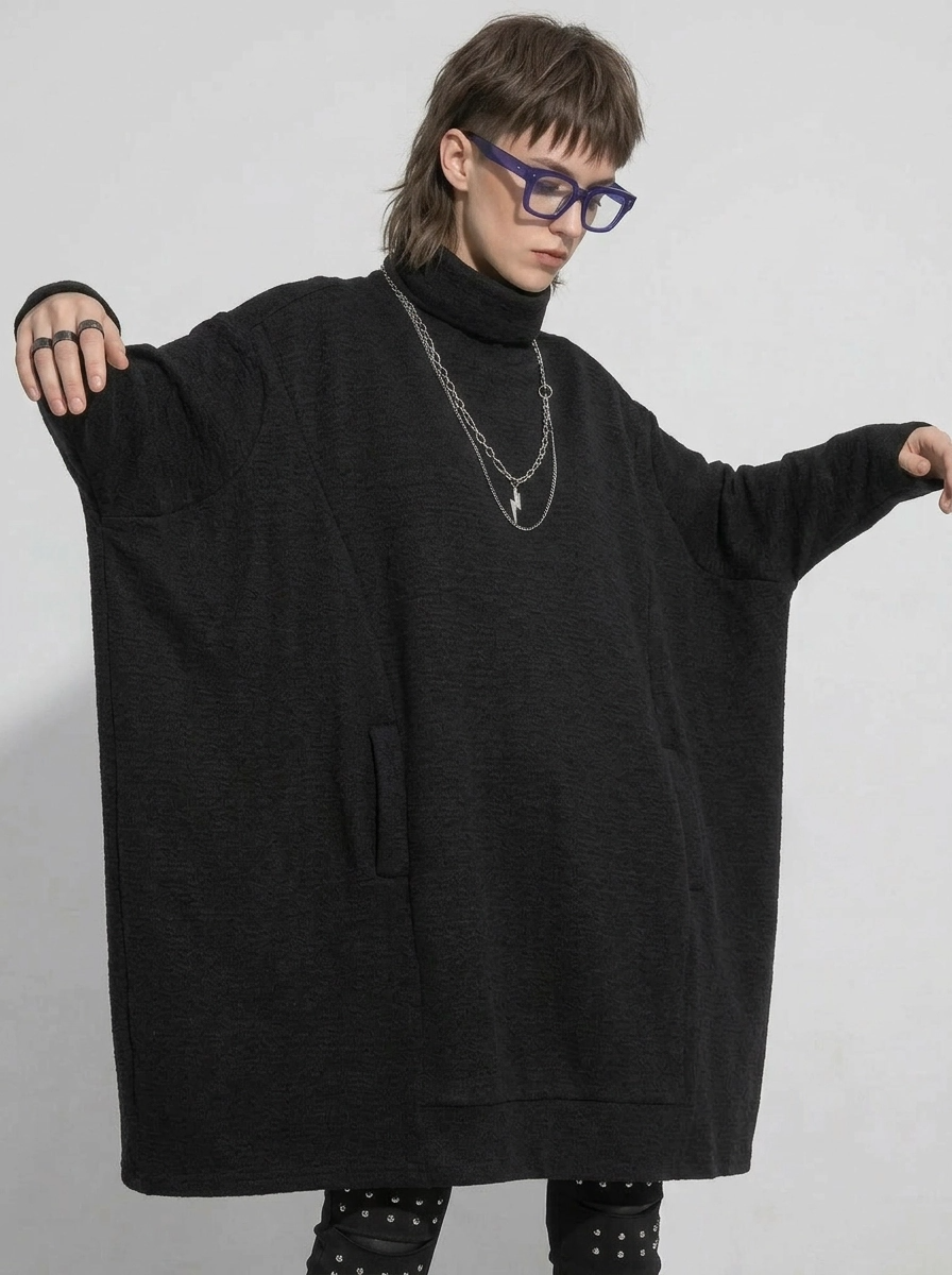 Oversized High-Neck Cocoon Pullover-SimpleModerne