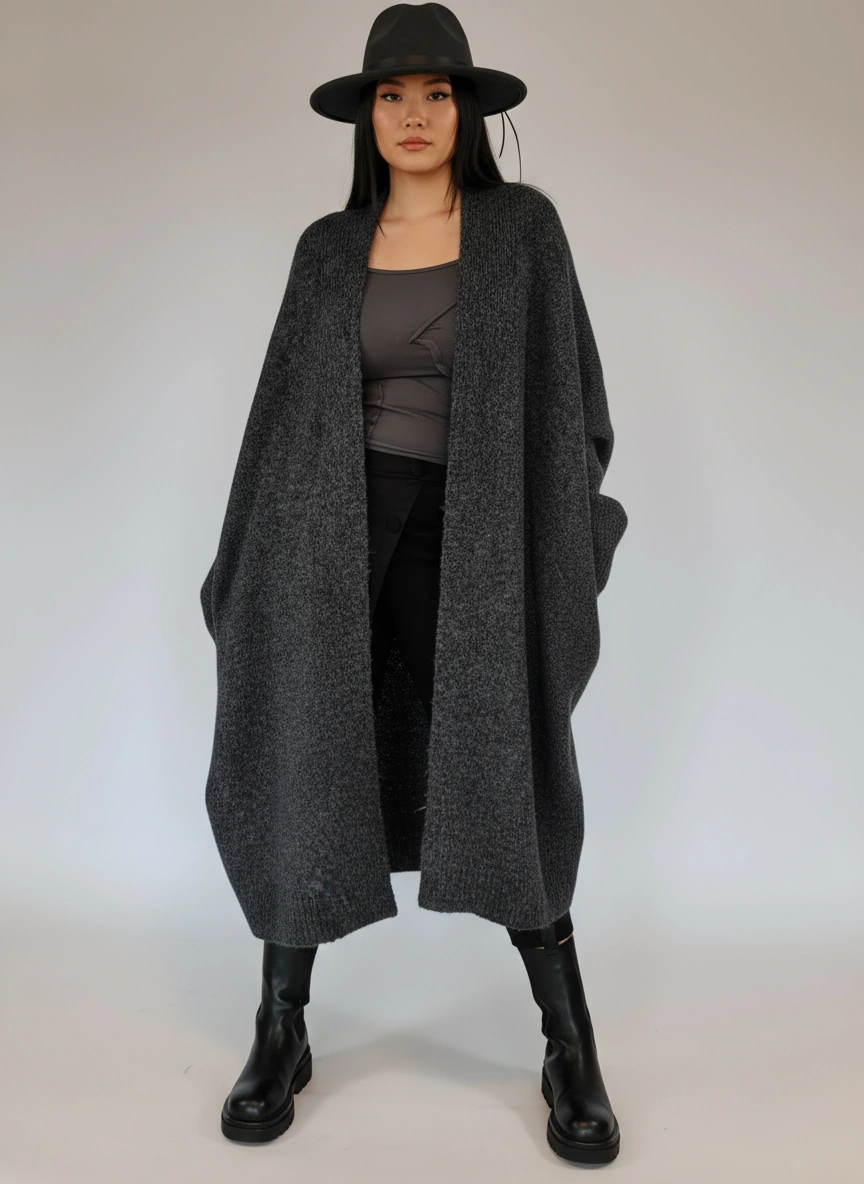 Oversized Knit Cardigan — Cool Charcoal Gray-SimpleModerne