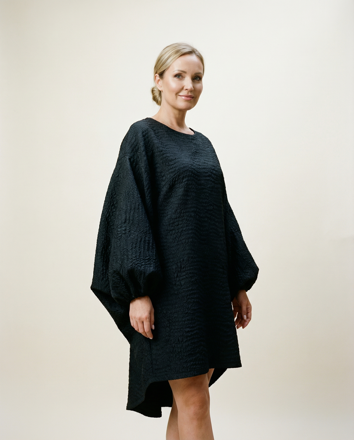Oversized Lantern Sleeve Dress with Asymmetrical Hemline – Gothic Insp – SimpleModerne