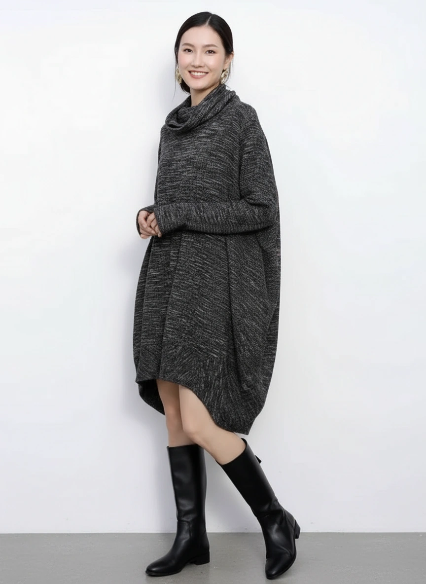 Oversized Turtleneck Pullover — Charcoal Grey-SimpleModerne