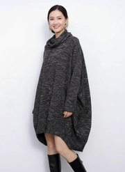 Oversized Turtleneck Pullover — Charcoal Grey-SimpleModerne