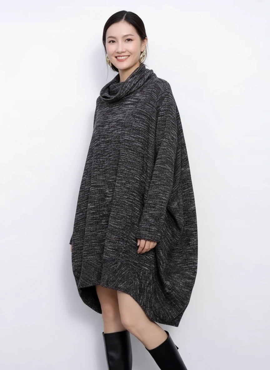 Oversized Turtleneck Pullover — Charcoal Grey-SimpleModerne