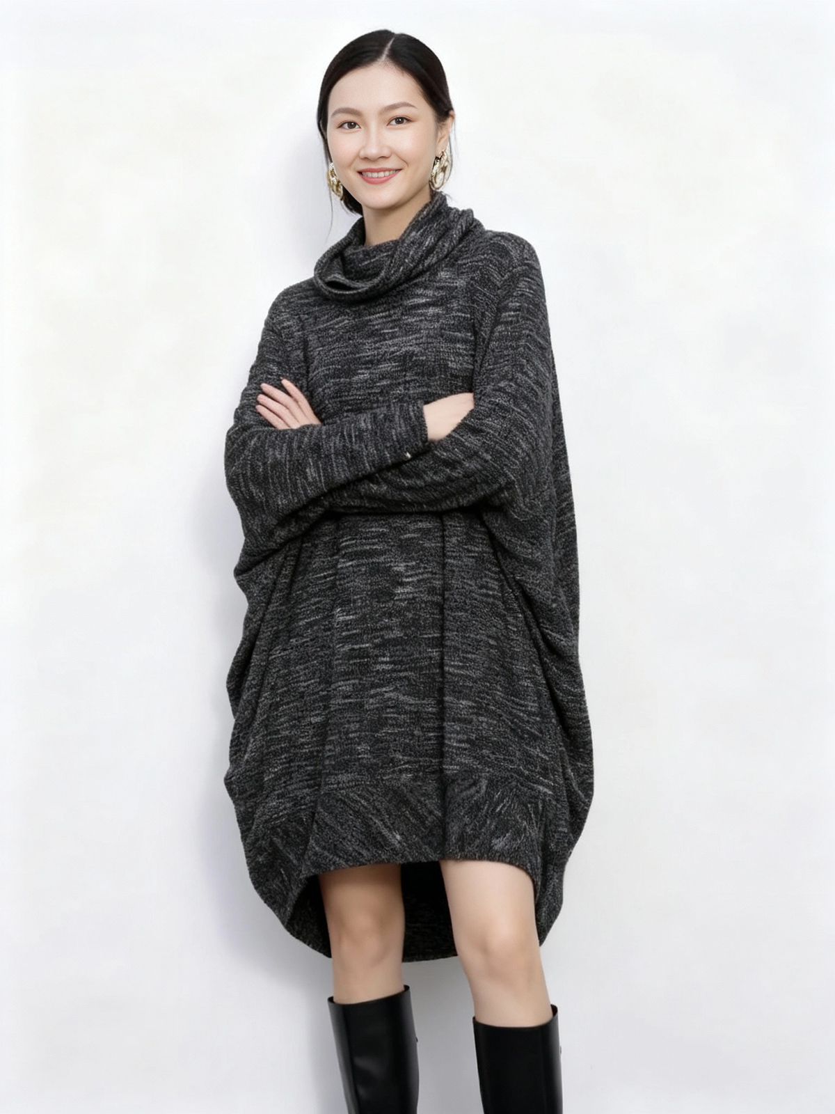 Oversized Turtleneck Pullover — Charcoal Grey-SimpleModerne