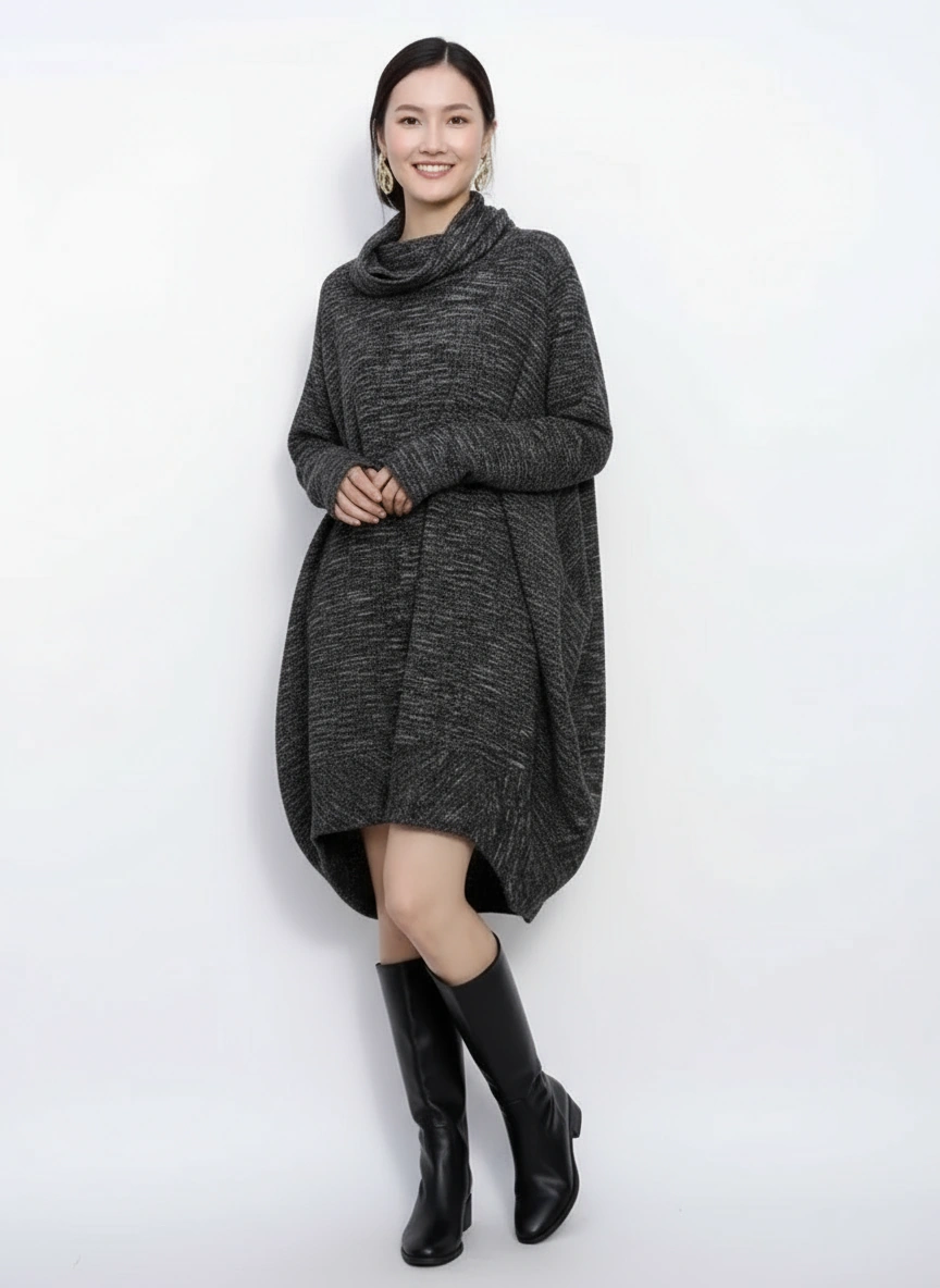 Oversized Turtleneck Pullover — Charcoal Grey-SimpleModerne