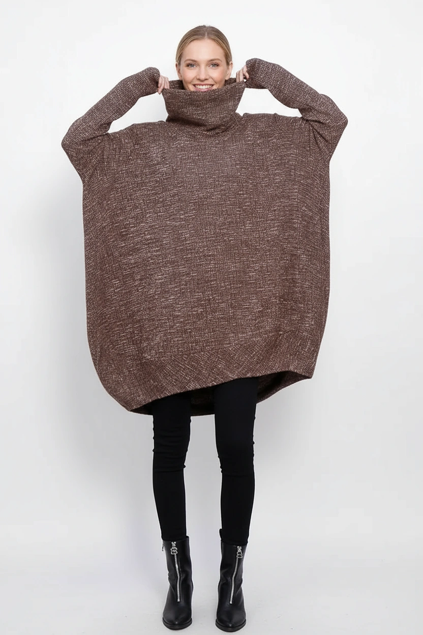 Oversized Turtleneck Pullover — Mocha Brown-SimpleModerne