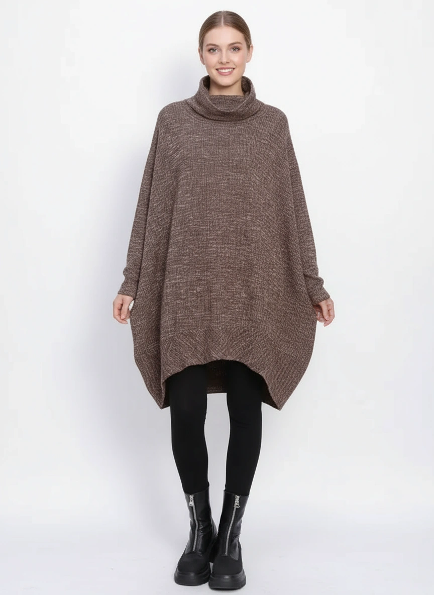 Oversized Turtleneck Pullover — Mocha Brown-SimpleModerne