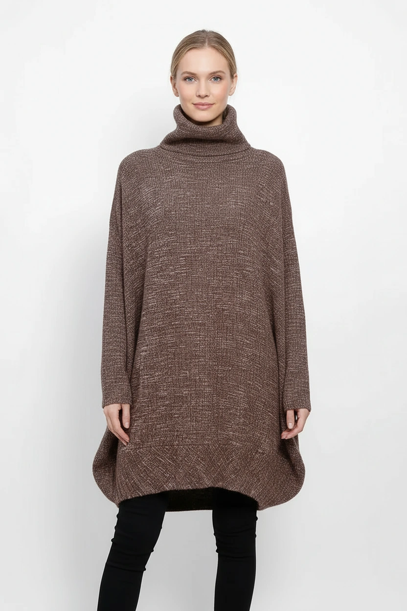 Oversized Turtleneck Pullover — Mocha Brown-SimpleModerne