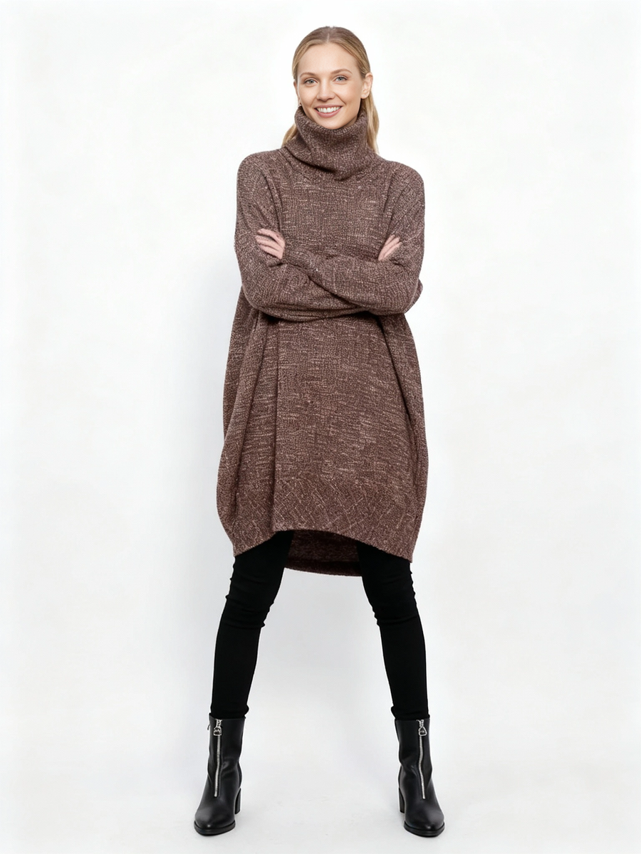 Oversized Turtleneck Pullover — Mocha Brown-SimpleModerne