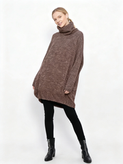 Oversized Turtleneck Pullover — Mocha Brown-SimpleModerne