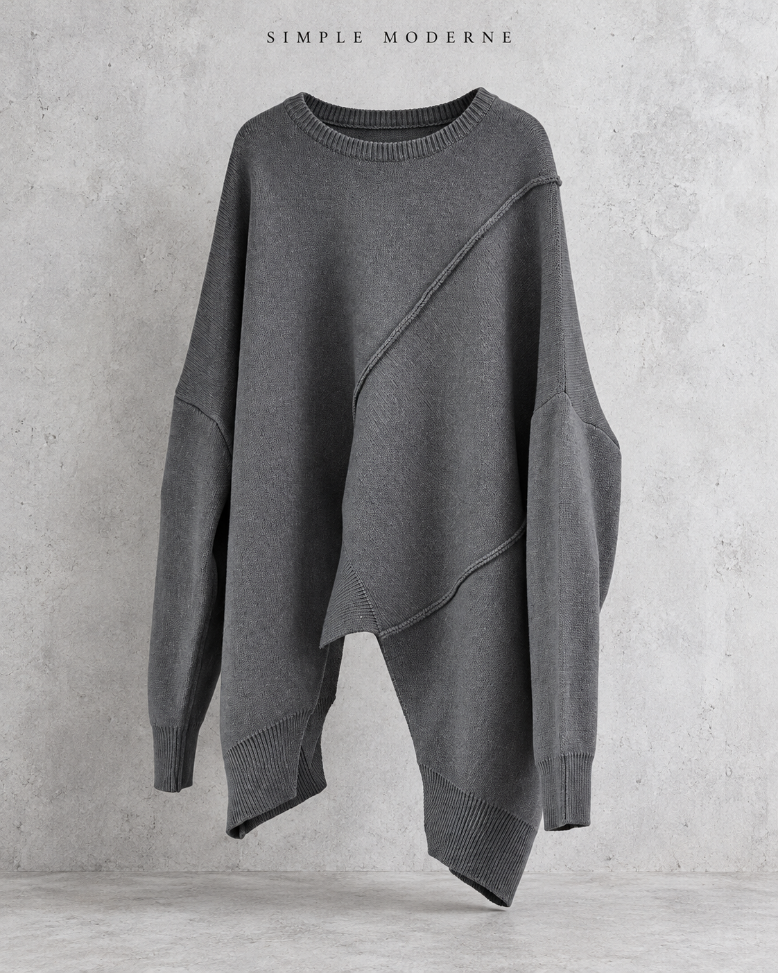 Grey Asymmetric Oversized Knitted Pullover-SimpleModerne