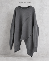 Grey Asymmetric Oversized Knitted Pullover-SimpleModerne