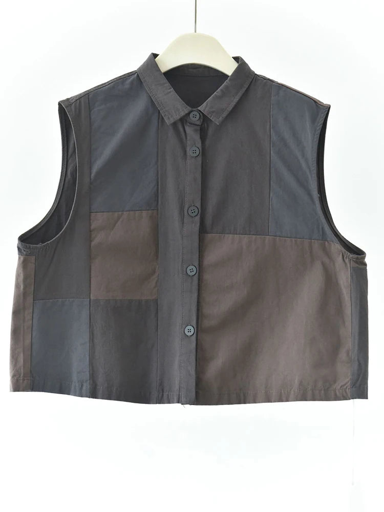 Patchwork Sleeveless Vest – Washed Charcoal / Dusty Plum-SimpleModerne