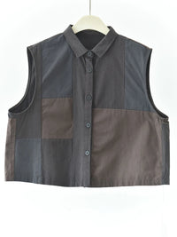 Patchwork Sleeveless Vest – Washed Charcoal / Dusty Plum-SimpleModerne
