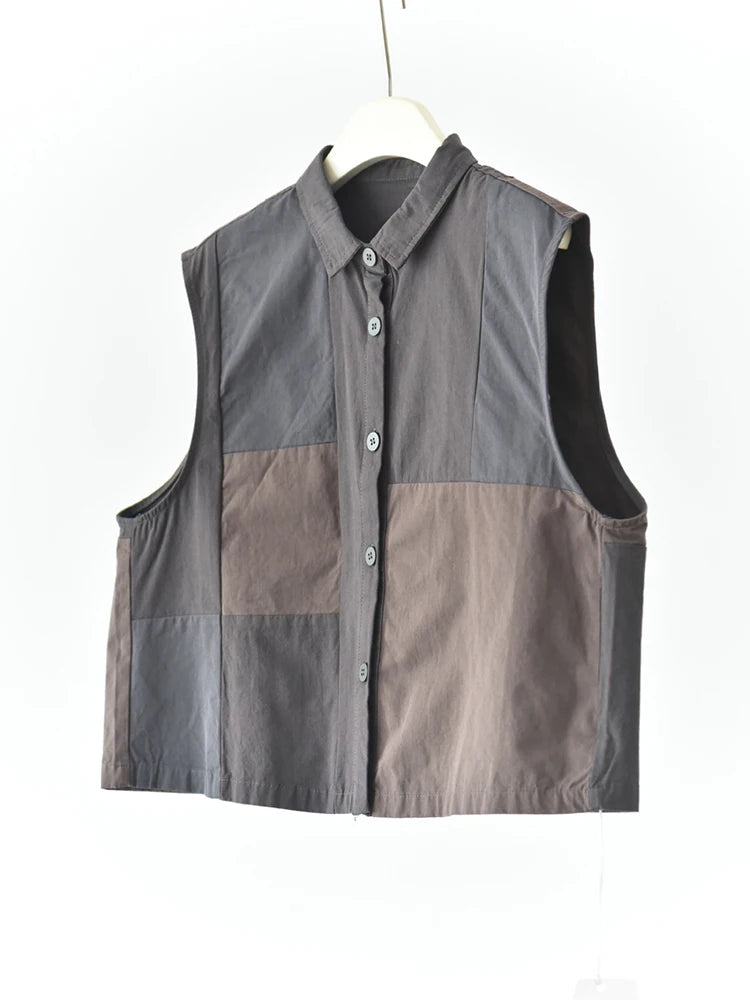 Patchwork Sleeveless Vest – Washed Charcoal / Dusty Plum-SimpleModerne