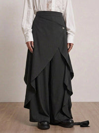 Black Deconstructed Layered Wide Leg Trousers
