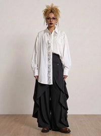 Black Deconstructed Layered Wide Leg Trousers