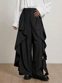 Black Deconstructed Layered Wide Leg Trousers