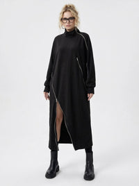 Zip It Black Turtleneck Pullover Dress-SimpleModerne
