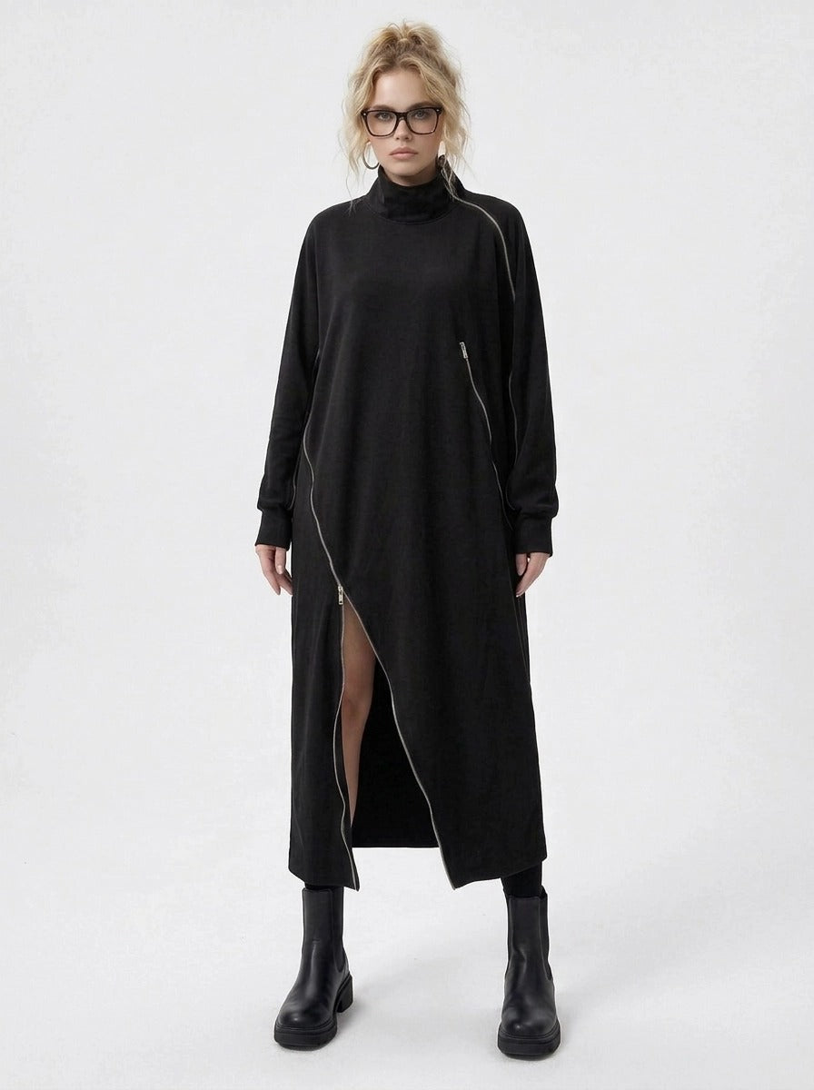 Zip It Black Turtleneck Pullover Dress-SimpleModerne