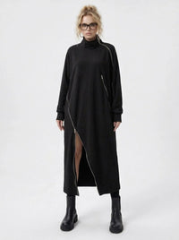 Zip It Black Turtleneck Pullover Dress-SimpleModerne