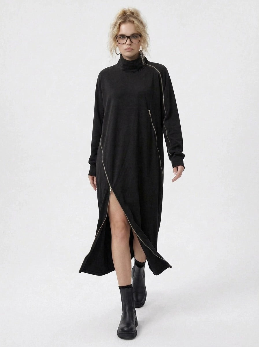 Zip It Black Turtleneck Pullover Dress-SimpleModerne