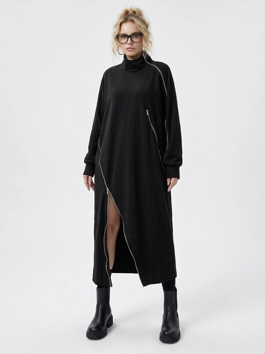 Zip It Black Turtleneck Pullover Dress-SimpleModerne