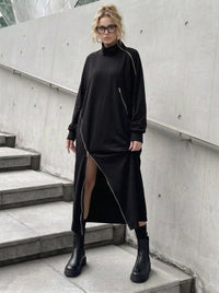 Zip It Black Turtleneck Pullover Dress-SimpleModerne