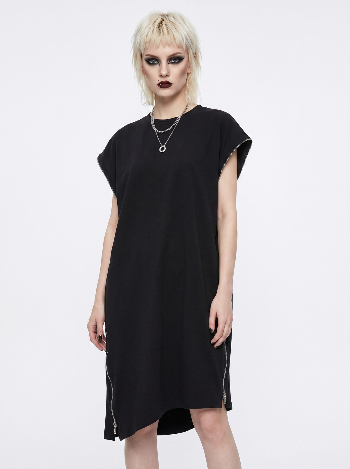 “Zip It” Asymmetric Zip Midi Dress-SimpleModerne