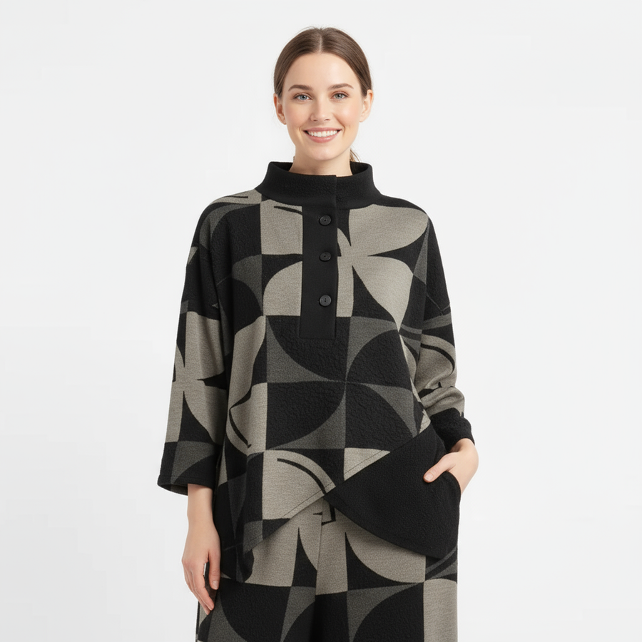 Oversized Geometric Print Two-Piece Set – Relaxed Fit Knit Lounge Wear-SimpleModerne