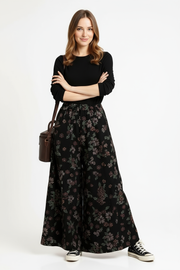 Floral Wide-Leg Trousers – Vintage Punk Vibes-SimpleModerne