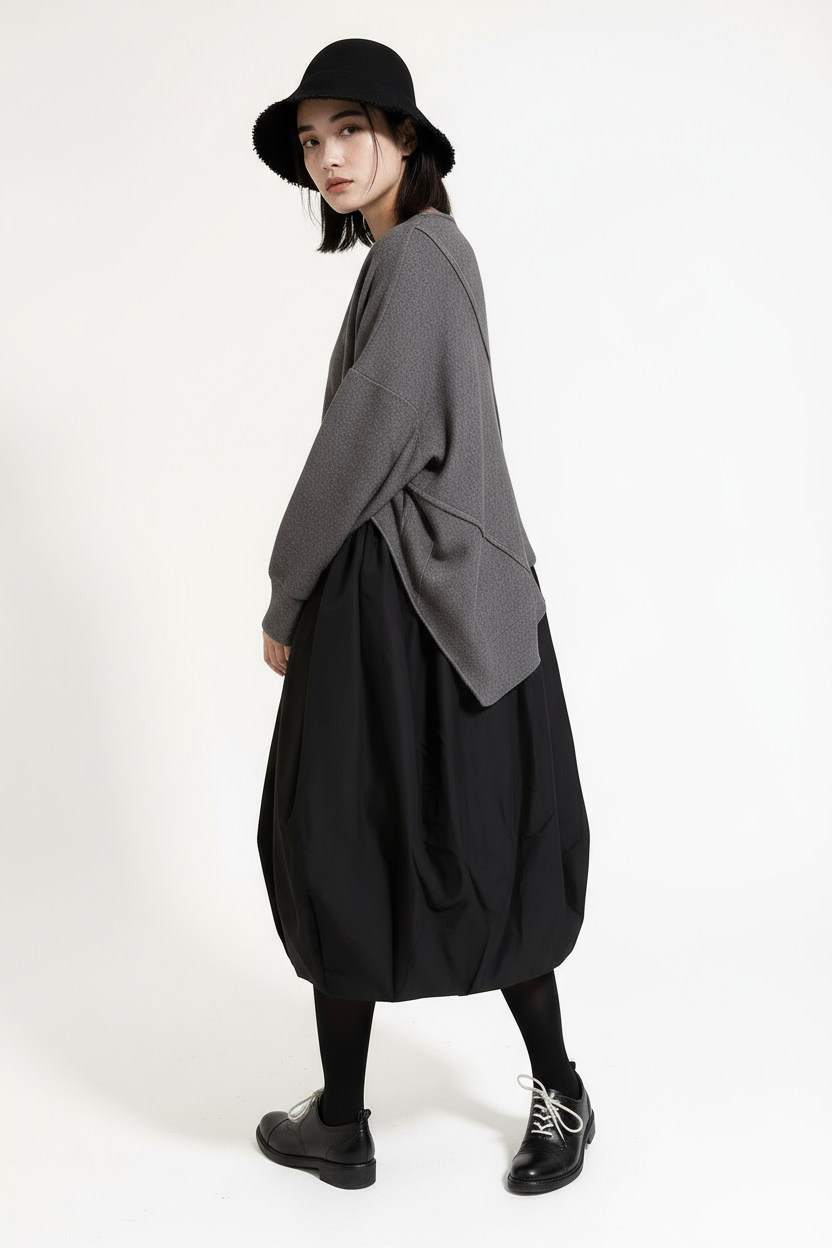 Asymmetrical Hem Oversized Knit Sweater – Gray | Casual Minimal Goth-SimpleModerne